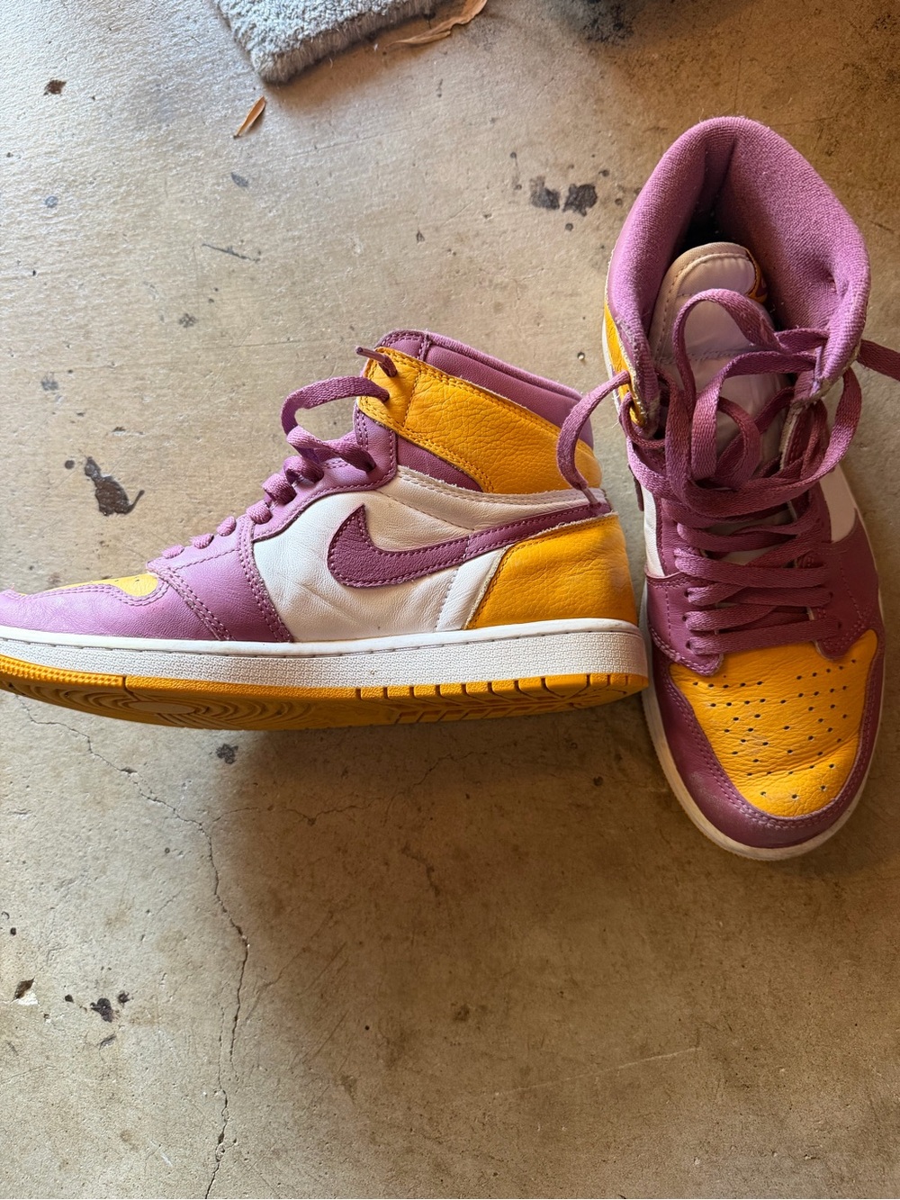 Jordan High-Top Sneakers in Purple and Yellow